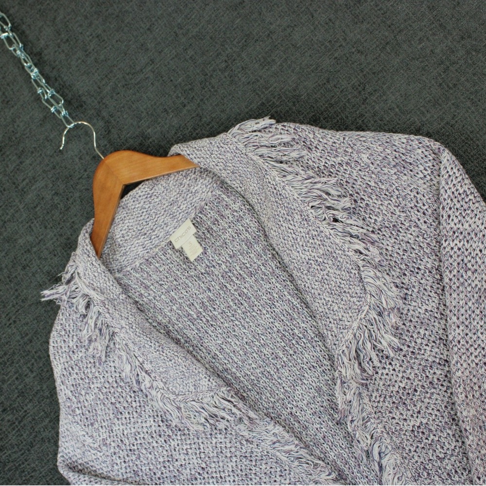 Chicos Fringe Open Front Cardigan Sweater